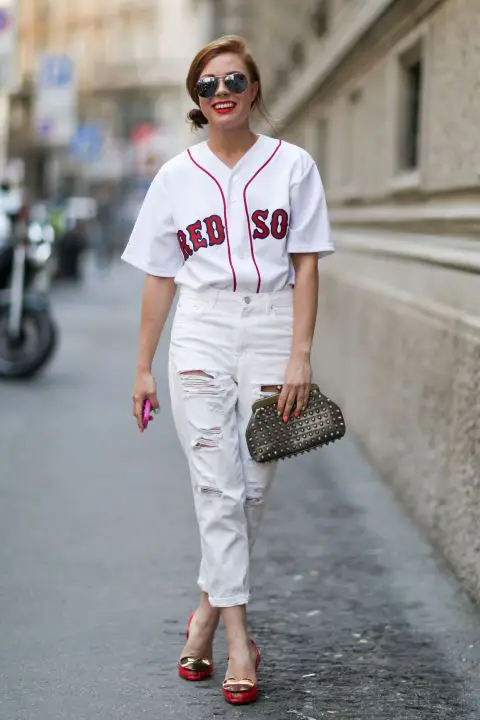 Oversized Baseball Jersey With Torn Jeans