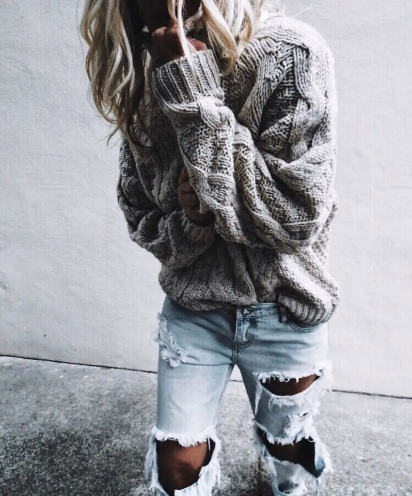 Oversized Sweater With Torn Jeans