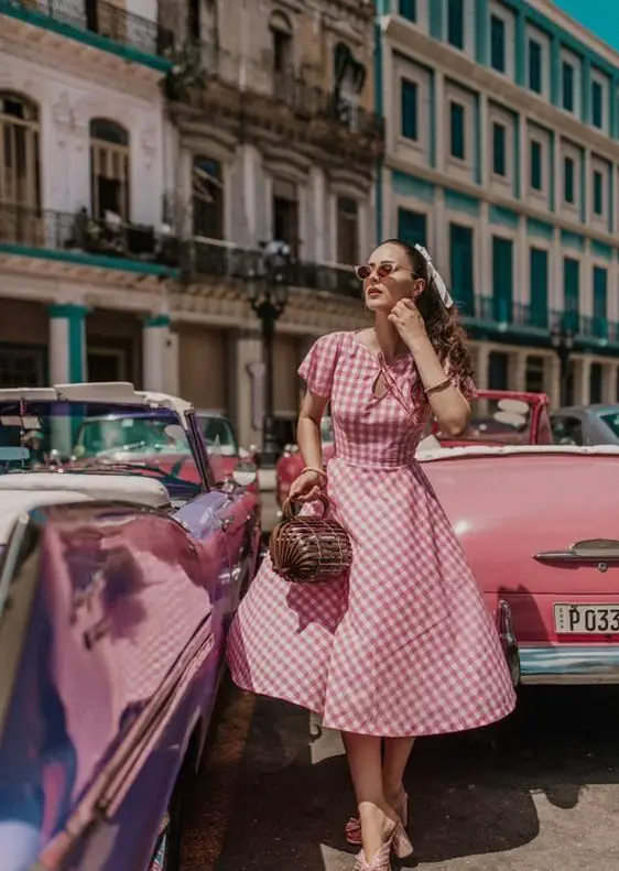 Pink And White Checkered Vintage Dress