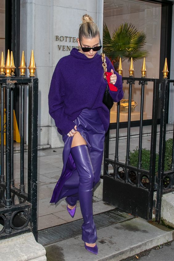 Purple Monochromatic Look With Oversized Sweater