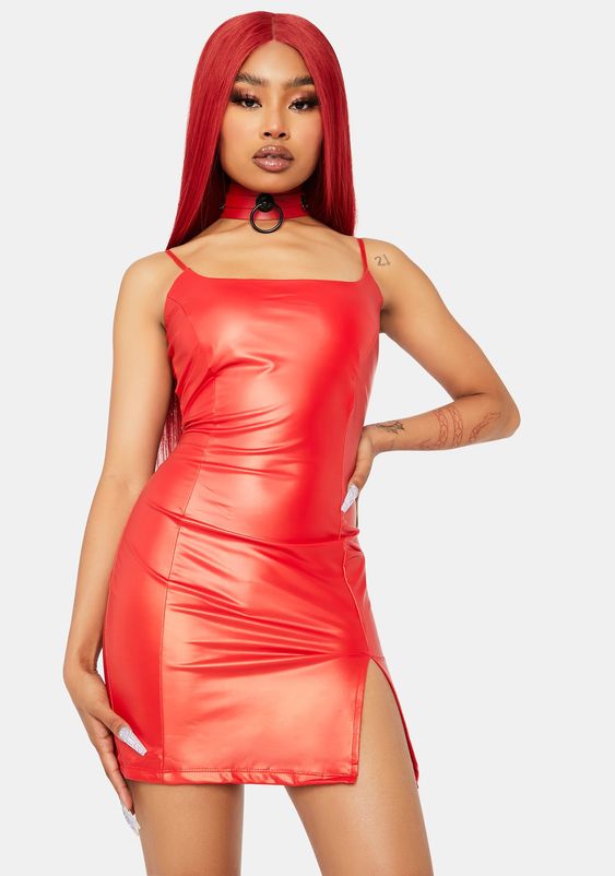 Red Faux Leather Mini Dress