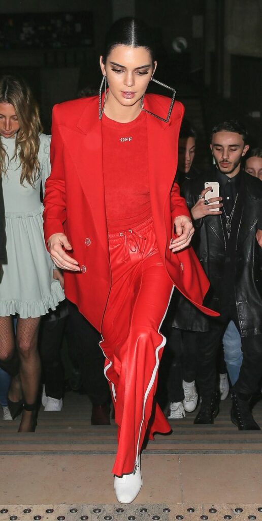 Red Monochromatic Look With Leather Pants