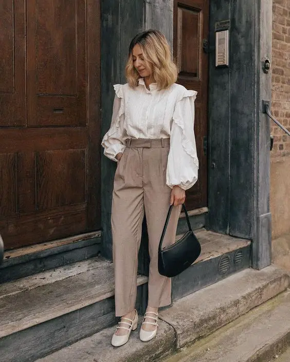 Tailored Pants With Ruffle Sleeves Top