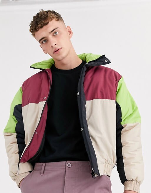 Vintage Look With Color Block Puffer Jacket