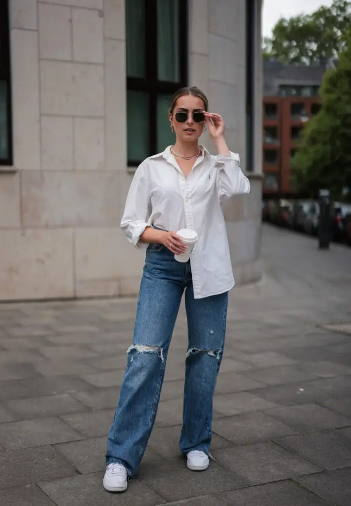 White Oversized Shirt With Mom Jeans