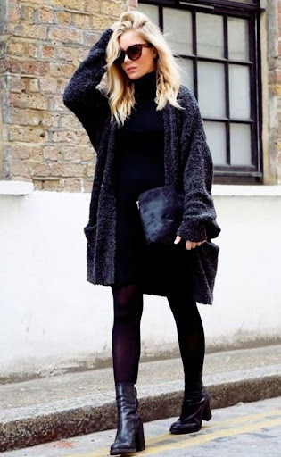 All Black Outfit With Oversized Knit Cardigan