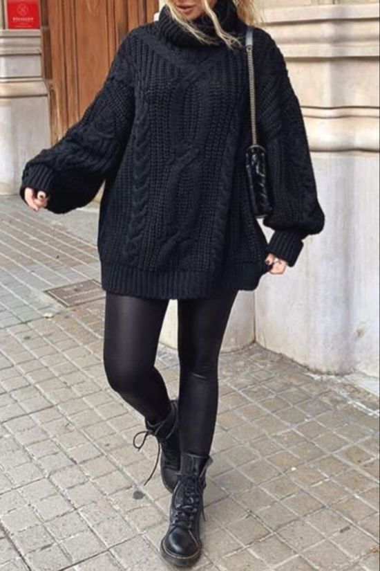 Oversized Knit Cardigan With Faux Leather Pants