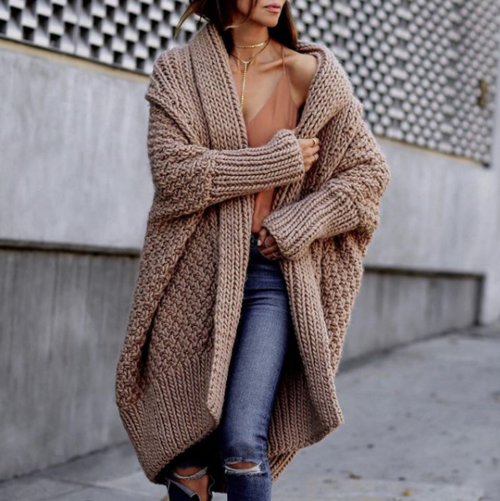 Oversized Knit Cardigan With Slip Top