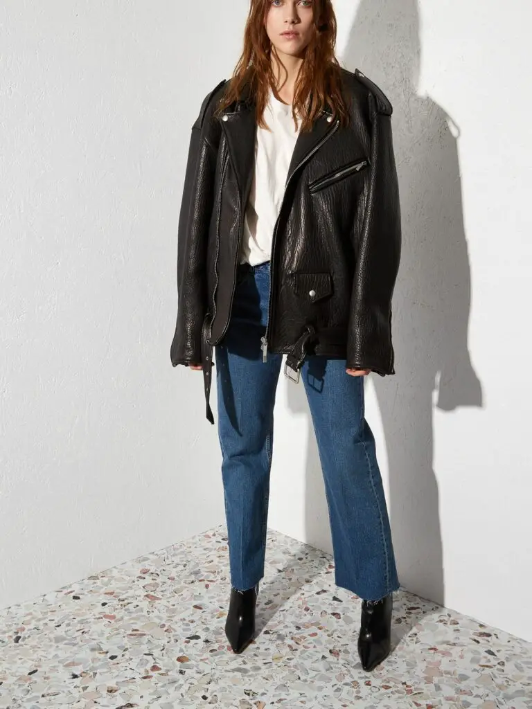 Oversized Motorcycle Jacket With Straight Cut Jeans