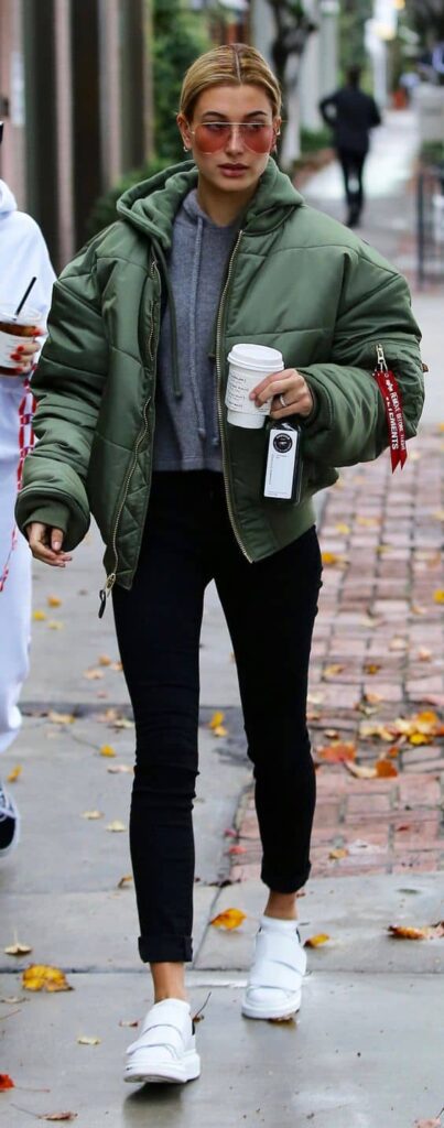 Oversized Puffer Jacket Over Cropped Hoodie