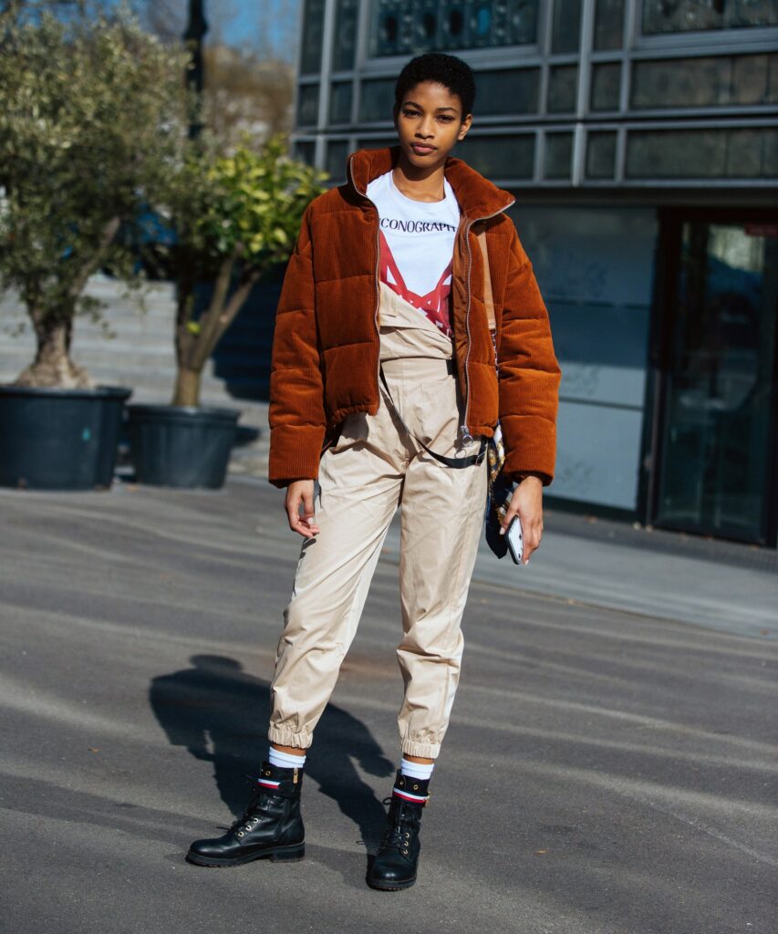 Oversized Puffer Jacket With Dungaree