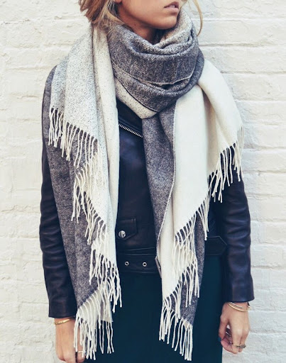 Oversized Wool Scarf With Leather Jacket Outfit