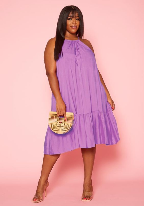Solid Single Tiered Plus Size Dress