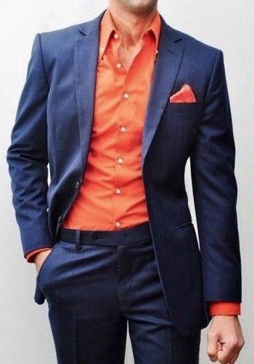 navy blue pants and orange shirt 