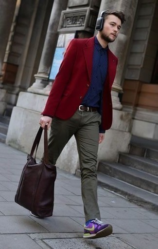 olive green pants and burgundy color combination