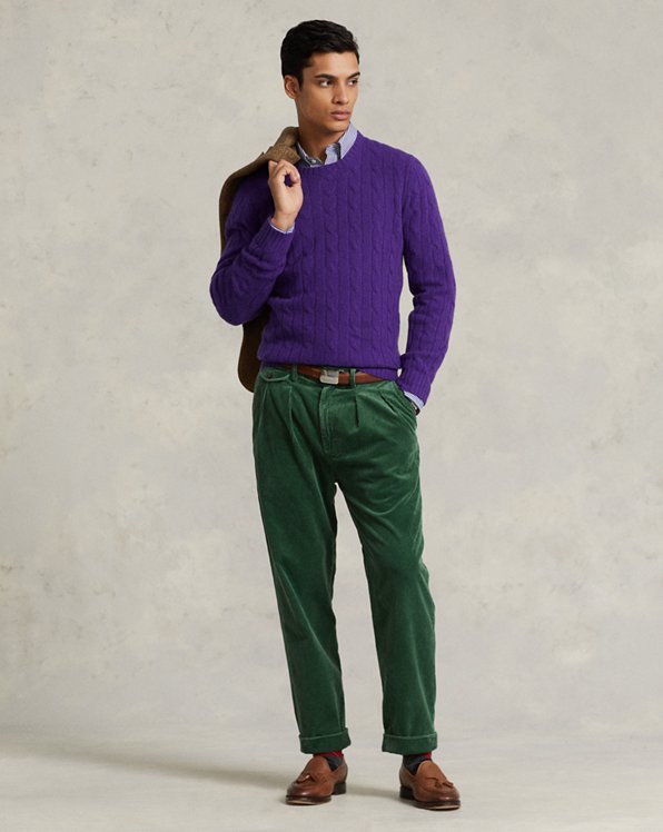 olive green pants and purple color combination