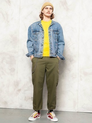 olive green pants and yellow color combination