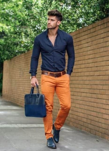 orange pants and black color combination