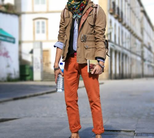 orange pants and brown colur combination