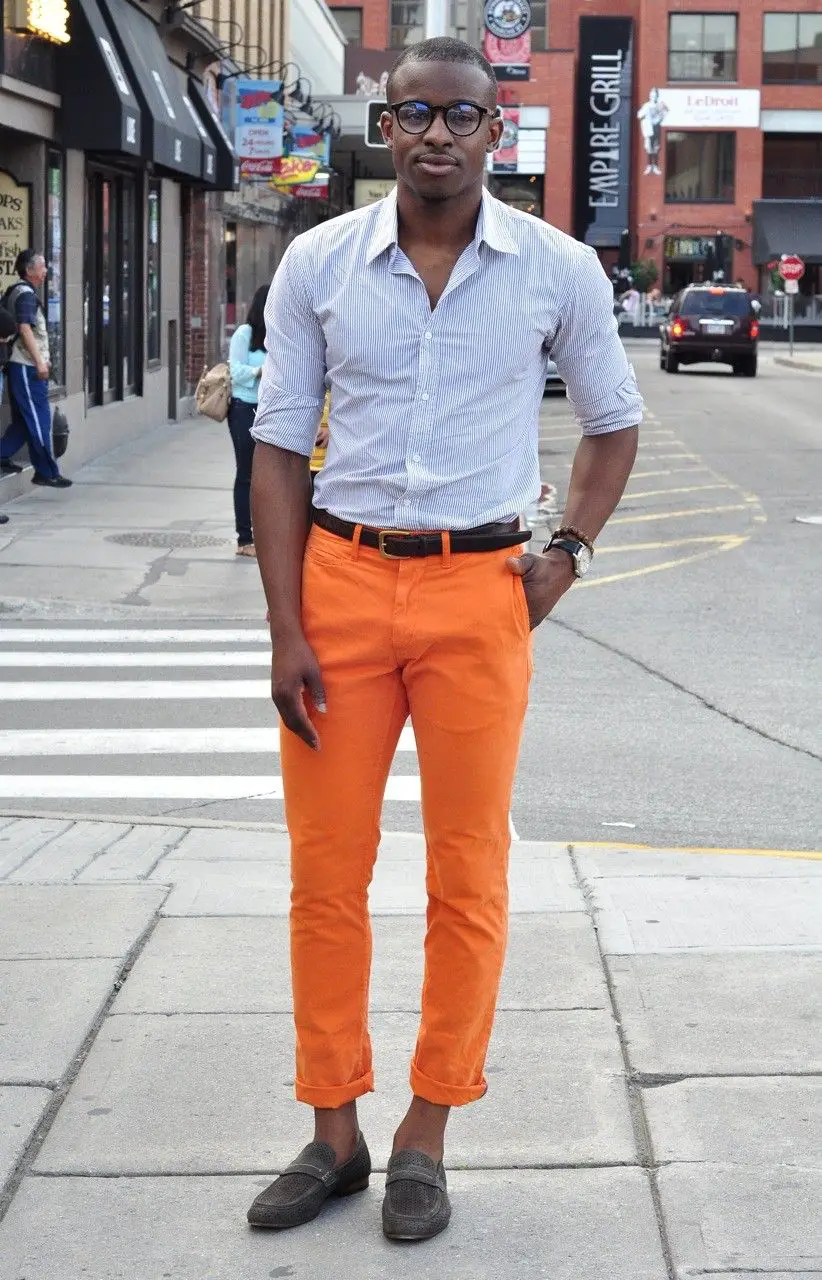 orange pants and white colur combination